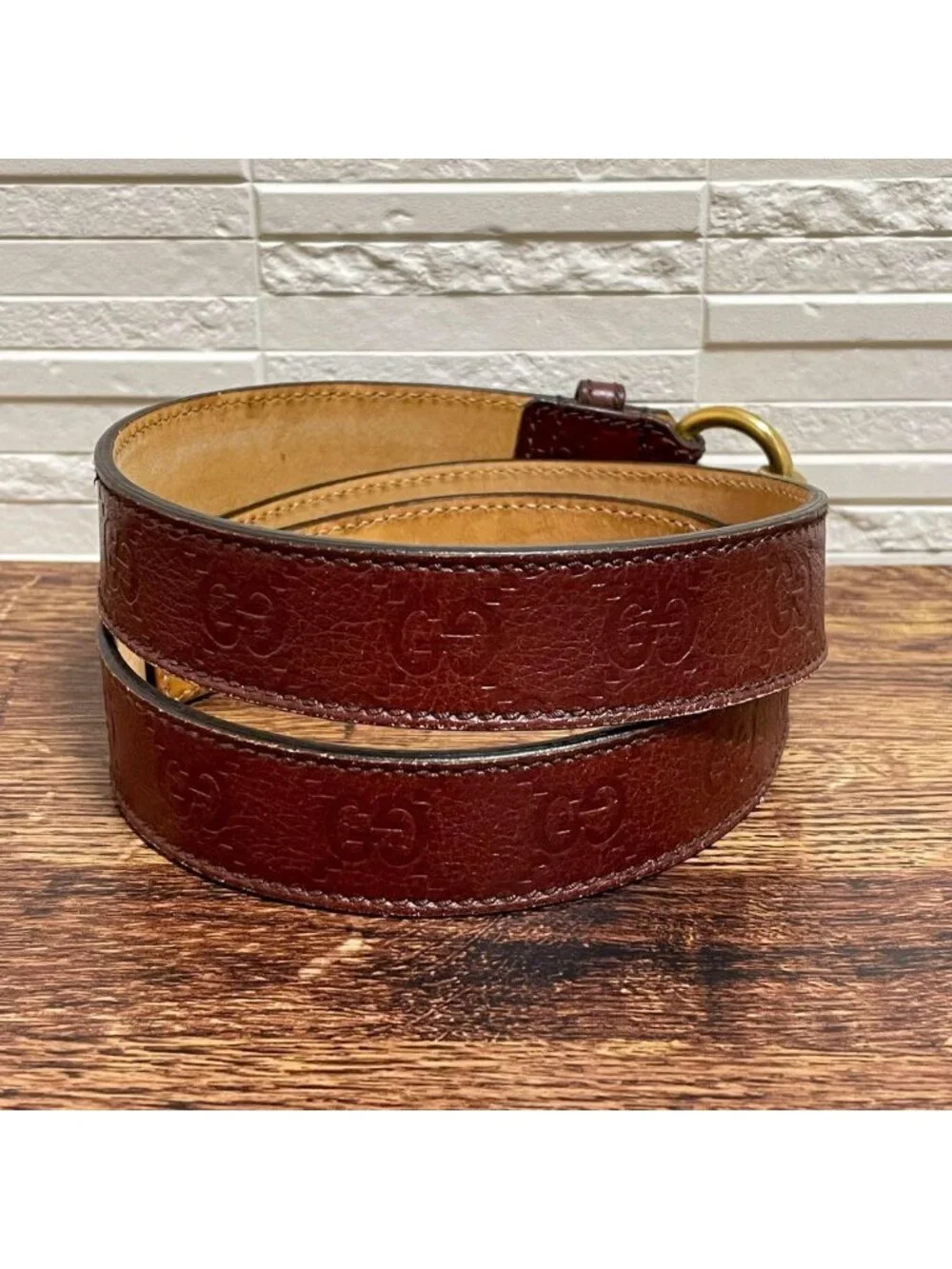 Gucci GG Guccissima Buckle Belt Gold Leather Bordeaux